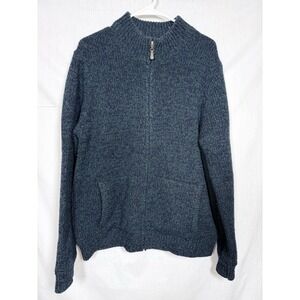 LL Bean Sweater Mens M Blue Green Full Zip‎ Lambswool Plaid Flannel Lined Jacket